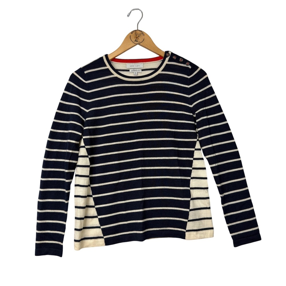 Kew 159 Merino Wool Stripe‎ Sweater Women's M Breton Nautical Button Shoulder